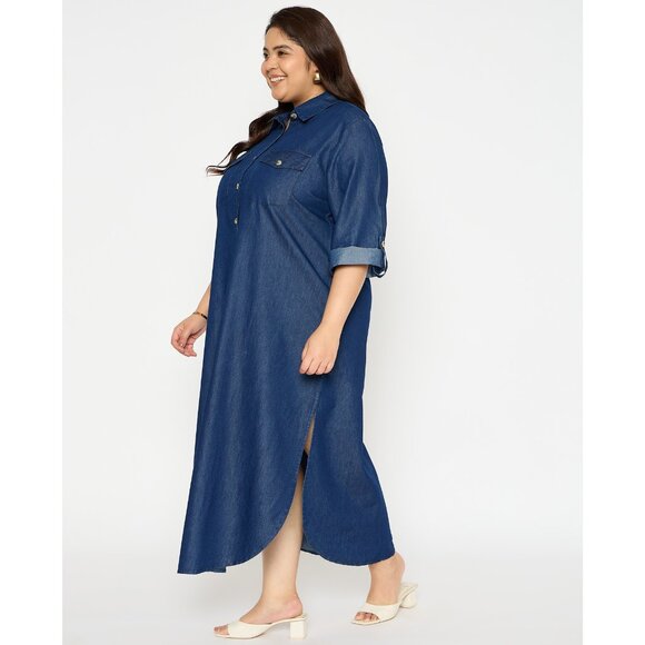 Gypsie Blu Women Denim Maxi Shirt Dress Summer Party Dress for Beach Night Party - Picture 3 of 7